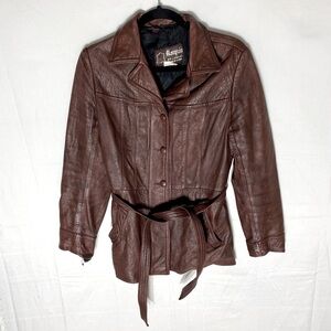 Vintage Marquis Of London Reddish Brown Belted Leather Jacket XS